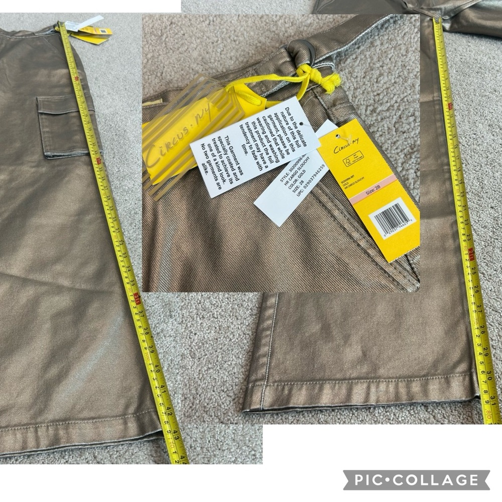 Circus NY metallic gold foil High Rise Slouchy Cargo Denim Jean pants NWT - Picture 9 of 16